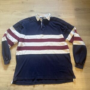 Vintage Men’s Long-Sleeve USA Rugby Striped Polo Shirt Size XL Red White Blue